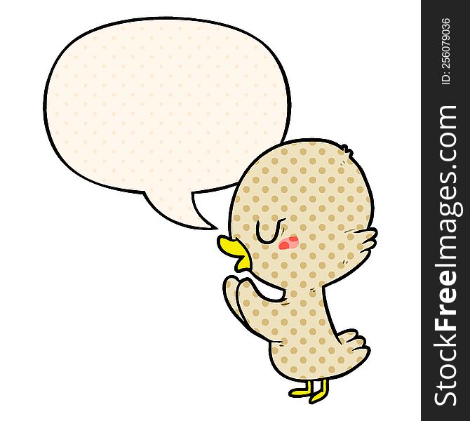 cute cartoon duckling with speech bubble in comic book style
