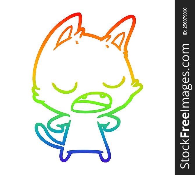 rainbow gradient line drawing of a talking cat cartoon