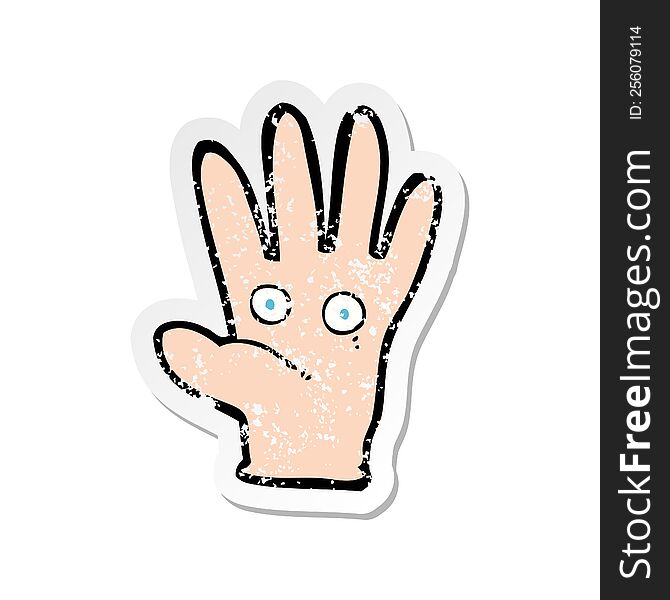 Retro Distressed Sticker Of A Cartoon Hand With Eyes