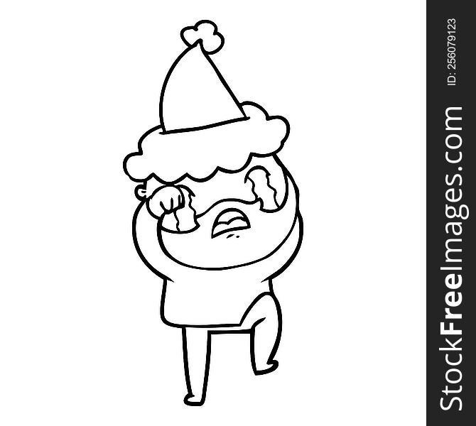 Line Drawing Of A Bearded Man Crying And Stamping Foot Wearing Santa Hat