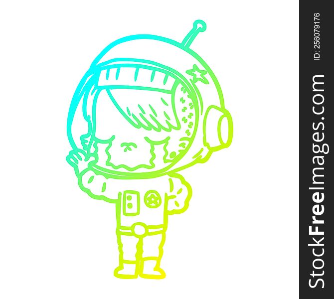 Cold Gradient Line Drawing Cartoon Crying Astronaut Girl