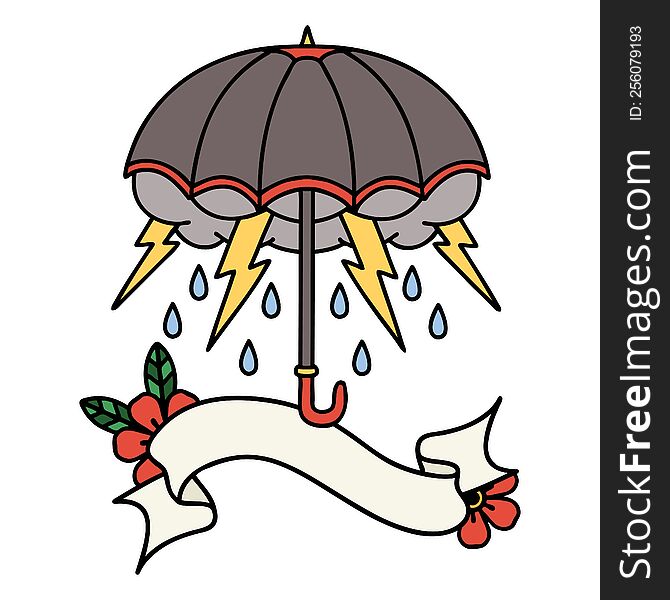 Tattoo With Banner Of An Umbrella