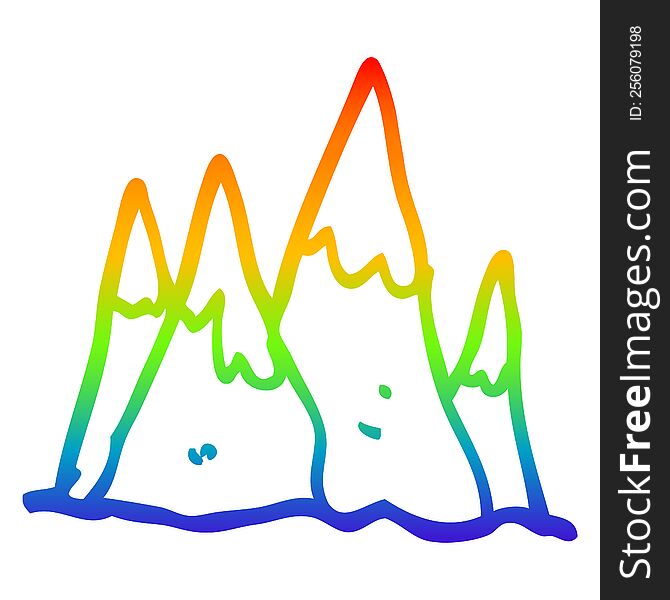 Rainbow Gradient Line Drawing Cartoon Mountain Range