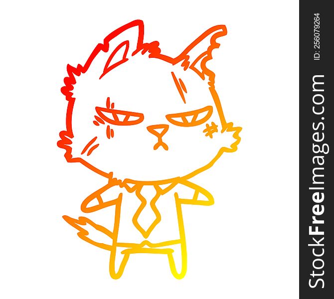 warm gradient line drawing of a tough cartoon cat in shirt and tie
