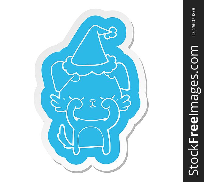 cute quirky cartoon  sticker of a dog wearing santa hat
