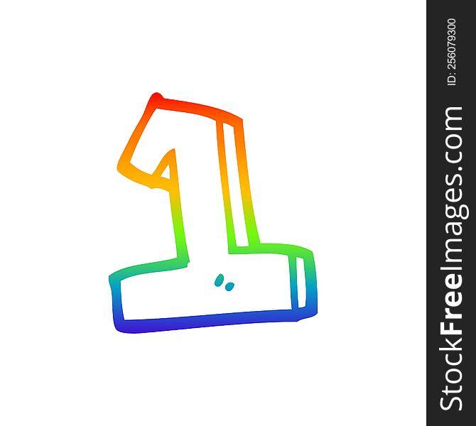 rainbow gradient line drawing of a cartoon number 1