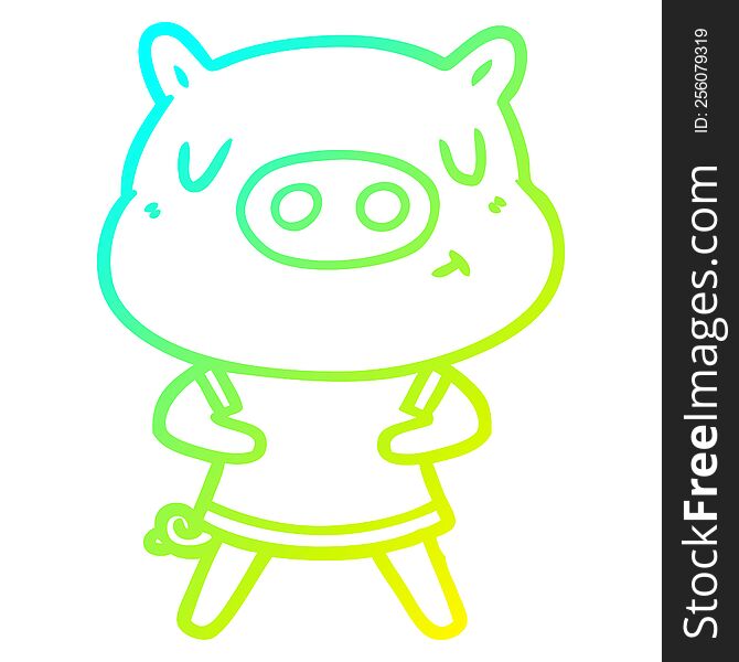 Cold Gradient Line Drawing Cartoon Content Pig Wearing T Shirt