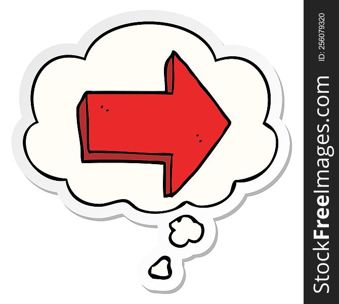 cartoon pointing arrow with thought bubble as a printed sticker