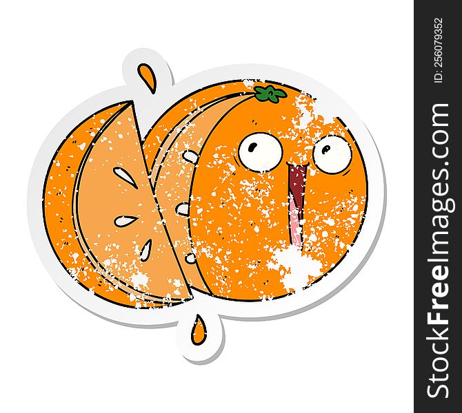 distressed sticker of a crazy cartoon orange