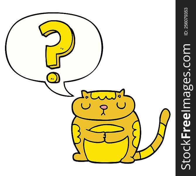 Cartoon Cat And Question Mark And Speech Bubble