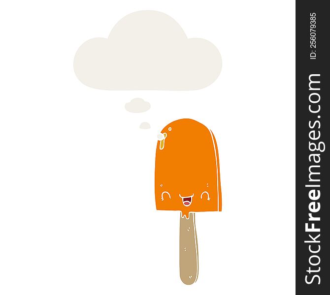 Cartoon Ice Lolly And Thought Bubble In Retro Style