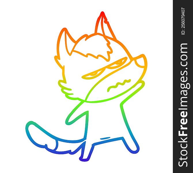 Rainbow Gradient Line Drawing Cartoon Annoyed Wolf