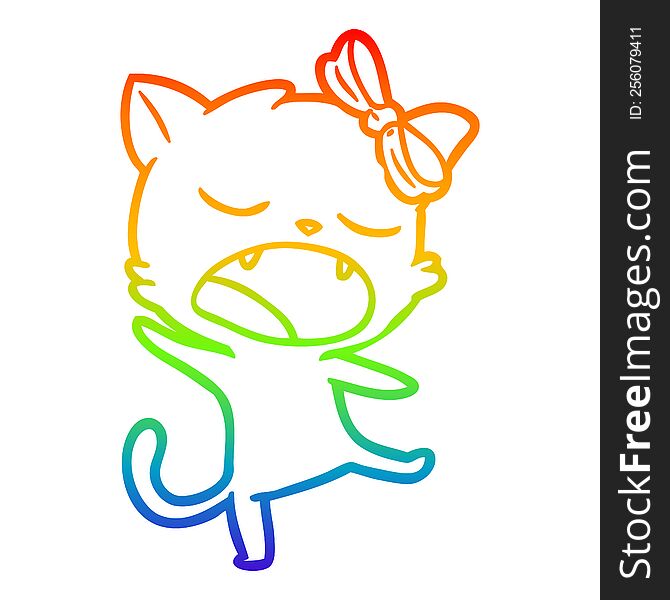 rainbow gradient line drawing of a cartoon singing cat