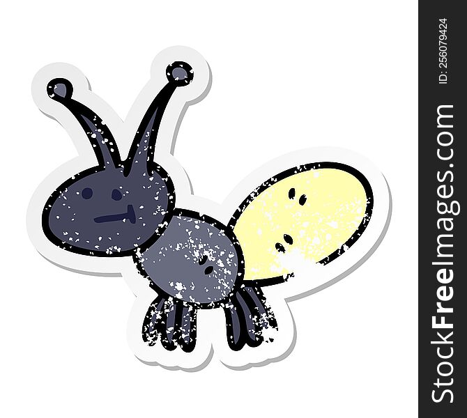 distressed sticker of a quirky hand drawn cartoon light bug