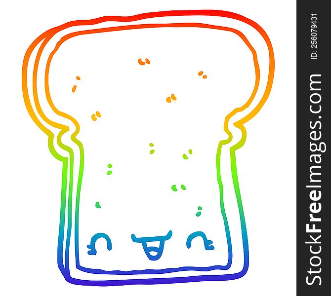 Rainbow Gradient Line Drawing Cute Cartoon Slice Of Bread