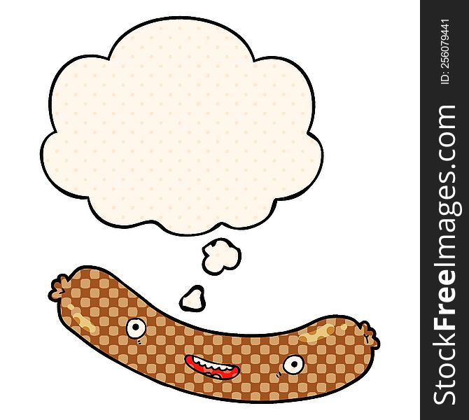 cartoon sausage with thought bubble in comic book style