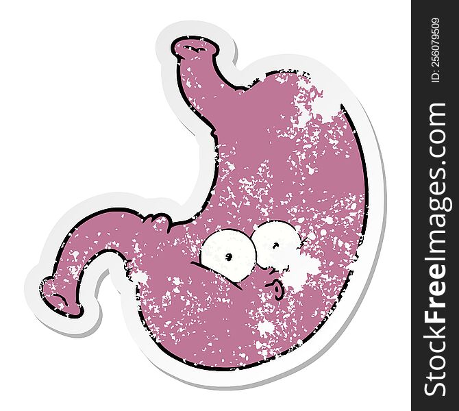 distressed sticker of a cartoon bloated stomach