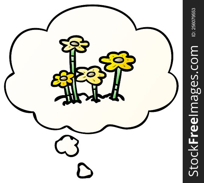 Cartoon Flowers And Thought Bubble In Smooth Gradient Style