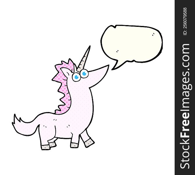 freehand drawn comic book speech bubble cartoon unicorn