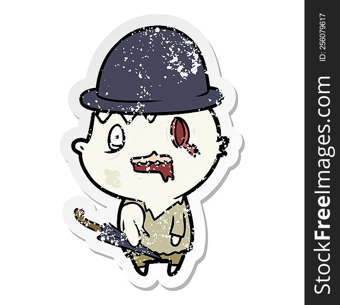 distressed sticker of a cartoon business zombie