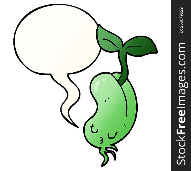 Cartoon Sprouting Bean And Speech Bubble In Smooth Gradient Style