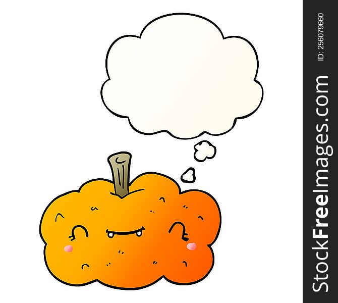 cartoon pumpkin with thought bubble in smooth gradient style