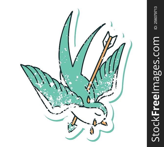 Distressed Sticker Tattoo Style Icon Of A Swallow Crying