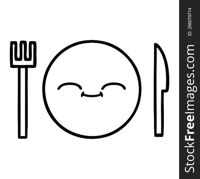 Line Drawing Cartoon Dinner Plate