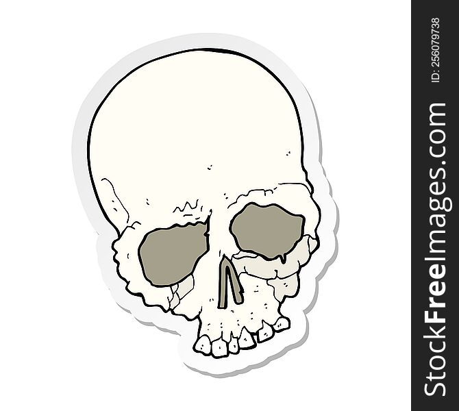 sticker of a cartoon spooky old skull