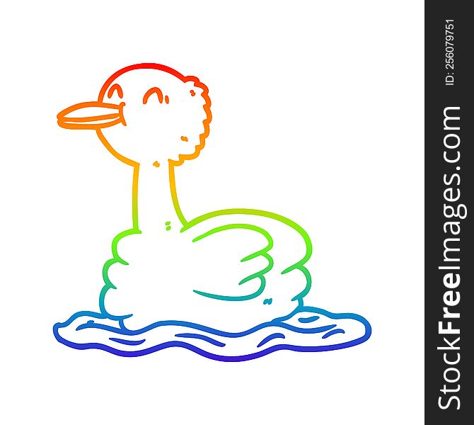 Rainbow Gradient Line Drawing Swimming Duck