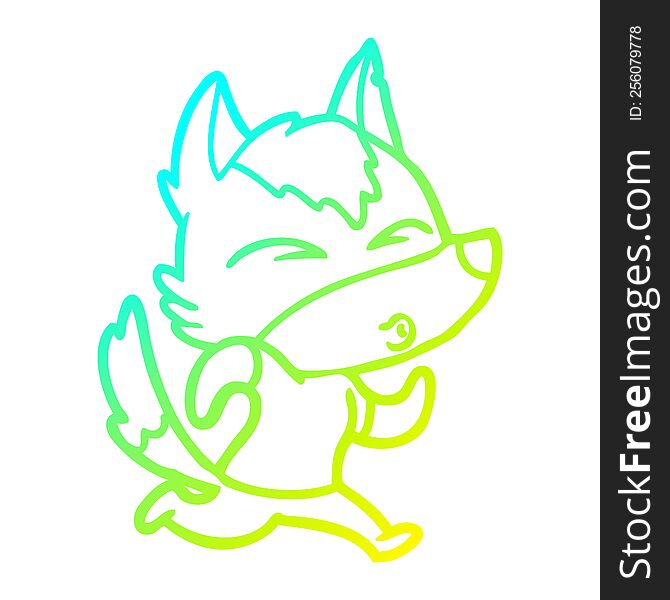 Cold Gradient Line Drawing Cartoon Wolf Running