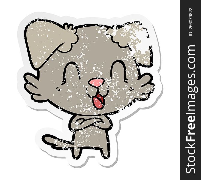 Distressed Sticker Of A Laughing Cartoon Dog