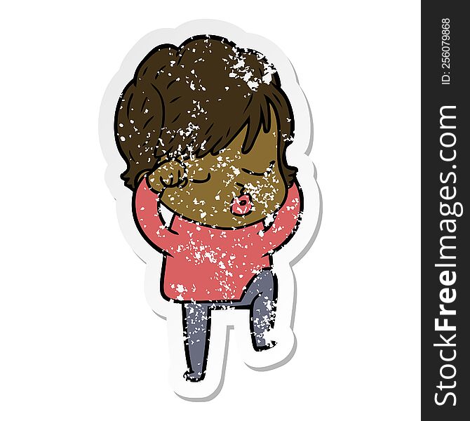 Distressed Sticker Of A Cartoon Woman With Eyes Shut