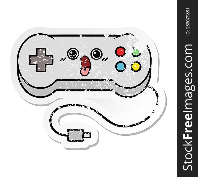 Distressed Sticker Of A Cute Cartoon Game Controller