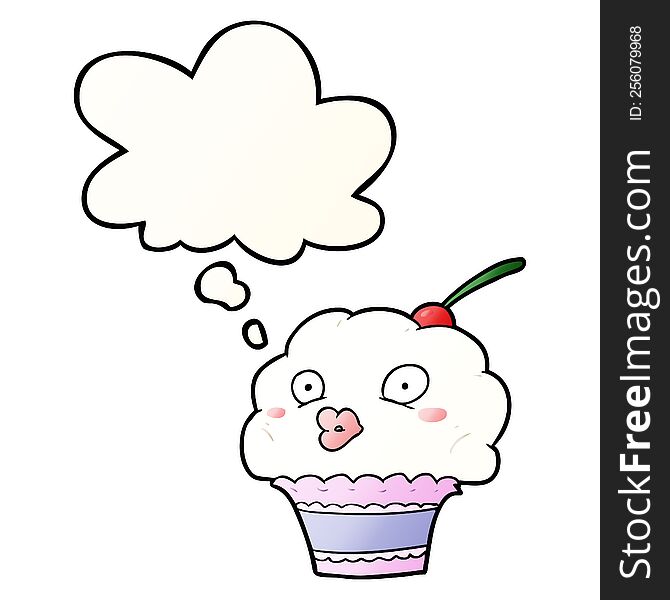 Cartoon Cupcake And Thought Bubble In Smooth Gradient Style