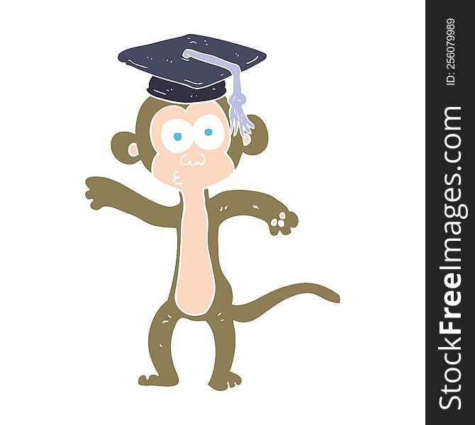Flat Color Illustration Of A Cartoon Graduate Monkey