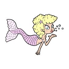 Cartoon Mermaid Blowing Kiss Stock Images