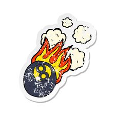 Retro Distressed Sticker Of A Cartoon Flaming Pool Ball Stock Image
