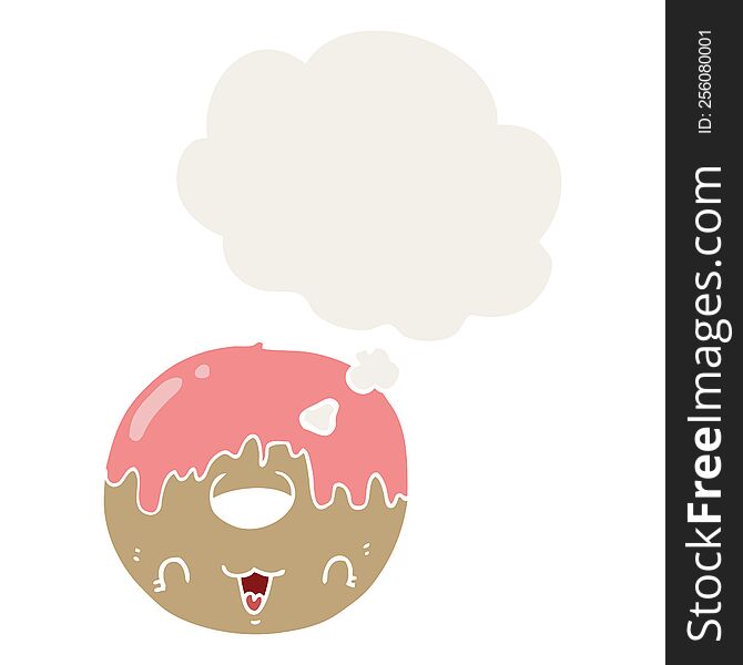 Cute Cartoon Donut And Thought Bubble In Retro Style