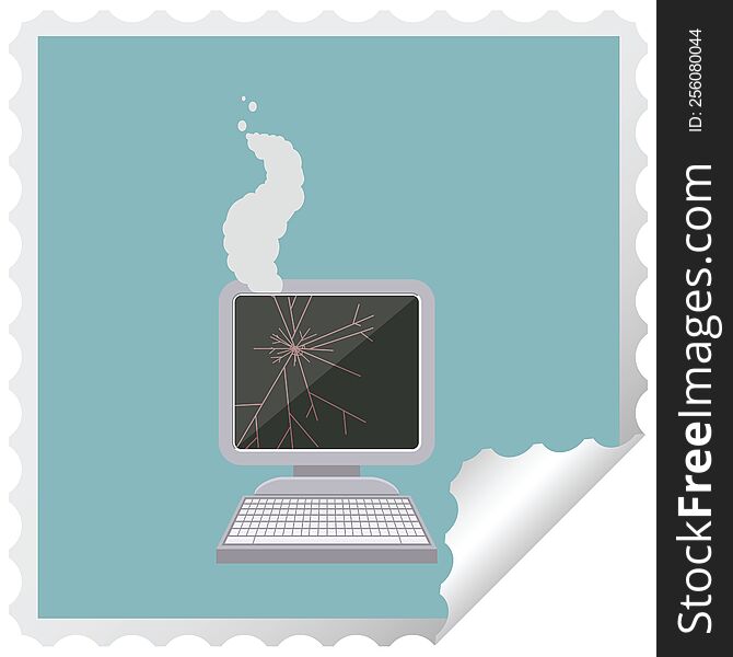 Broken Computer Graphic Vector Illustration Square Sticker Stamp