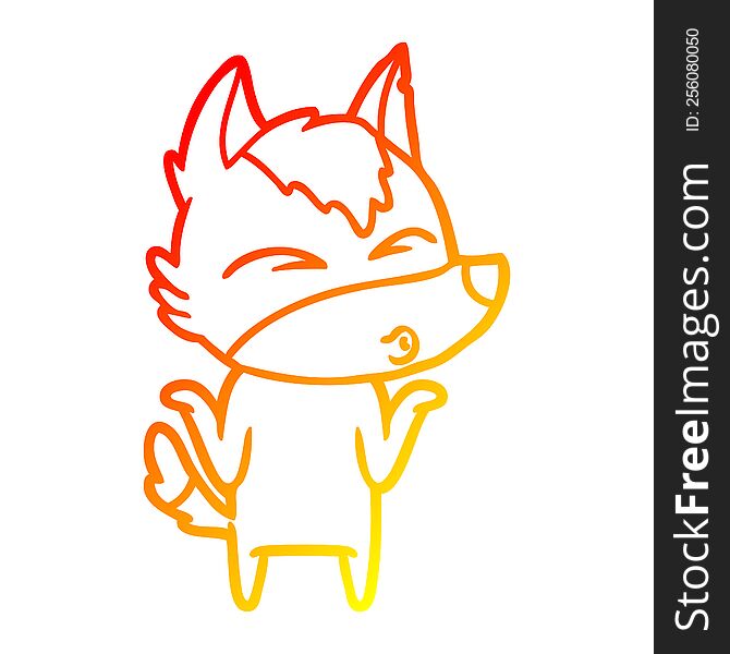 warm gradient line drawing of a cartoon wolf shrugging shoulders