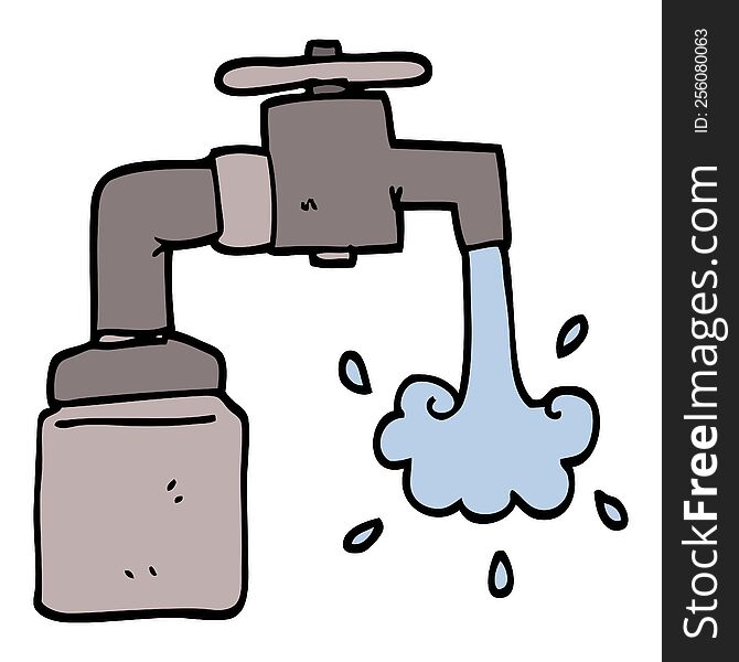 hand drawn doodle style cartoon running faucet