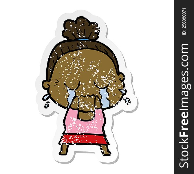 distressed sticker of a cartoon crying old lady