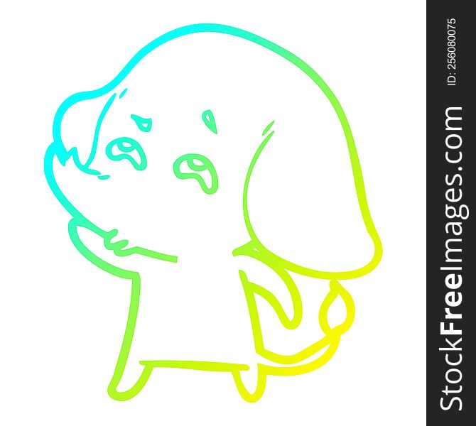 Cold Gradient Line Drawing Cartoon Elephant Remembering