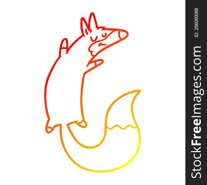 warm gradient line drawing of a cartoon jumping fox
