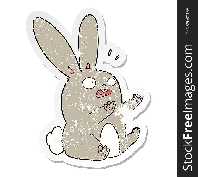 Distressed Sticker Of A Cartoon Startled Rabbit