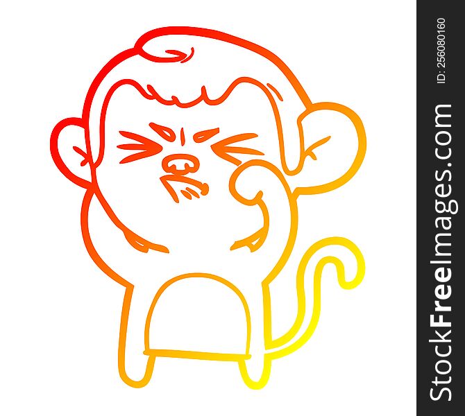 Warm Gradient Line Drawing Cartoon Angry Monkey