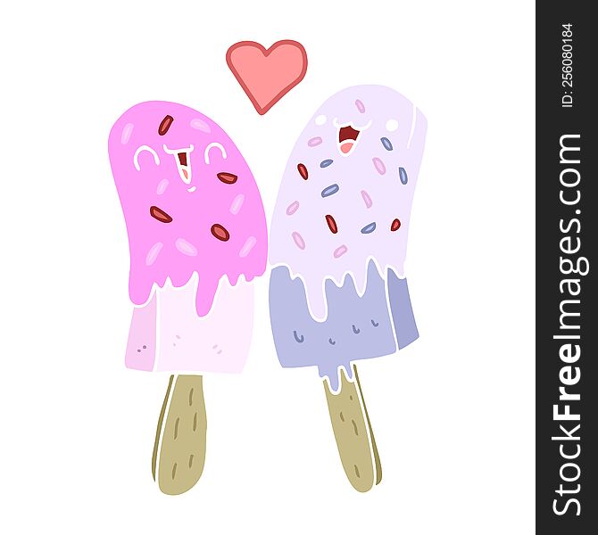 Flat Color Style Cartoon Ice Lolly In Love