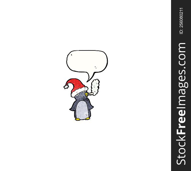 cartoon penguin in christmas hat smoking cigarette