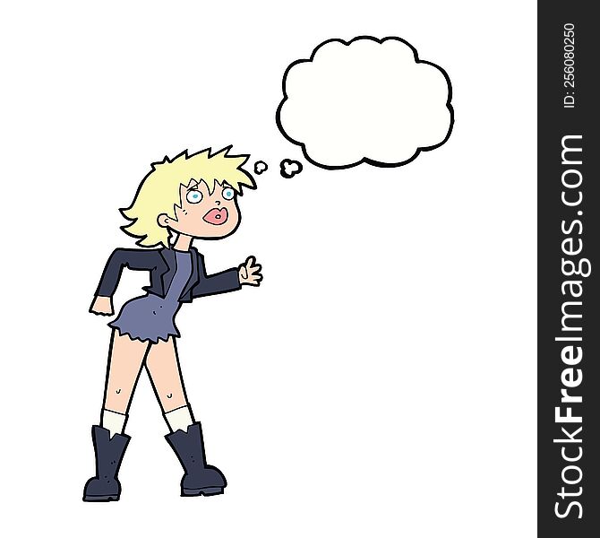 cartoon girl in leather jacket with thought bubble